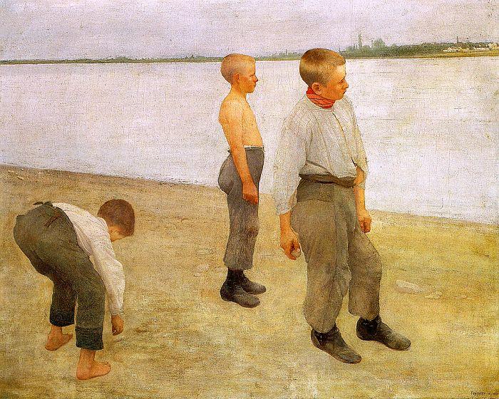 Karoly Ferenczy Boys Throwing Pebbles into the River oil painting picture